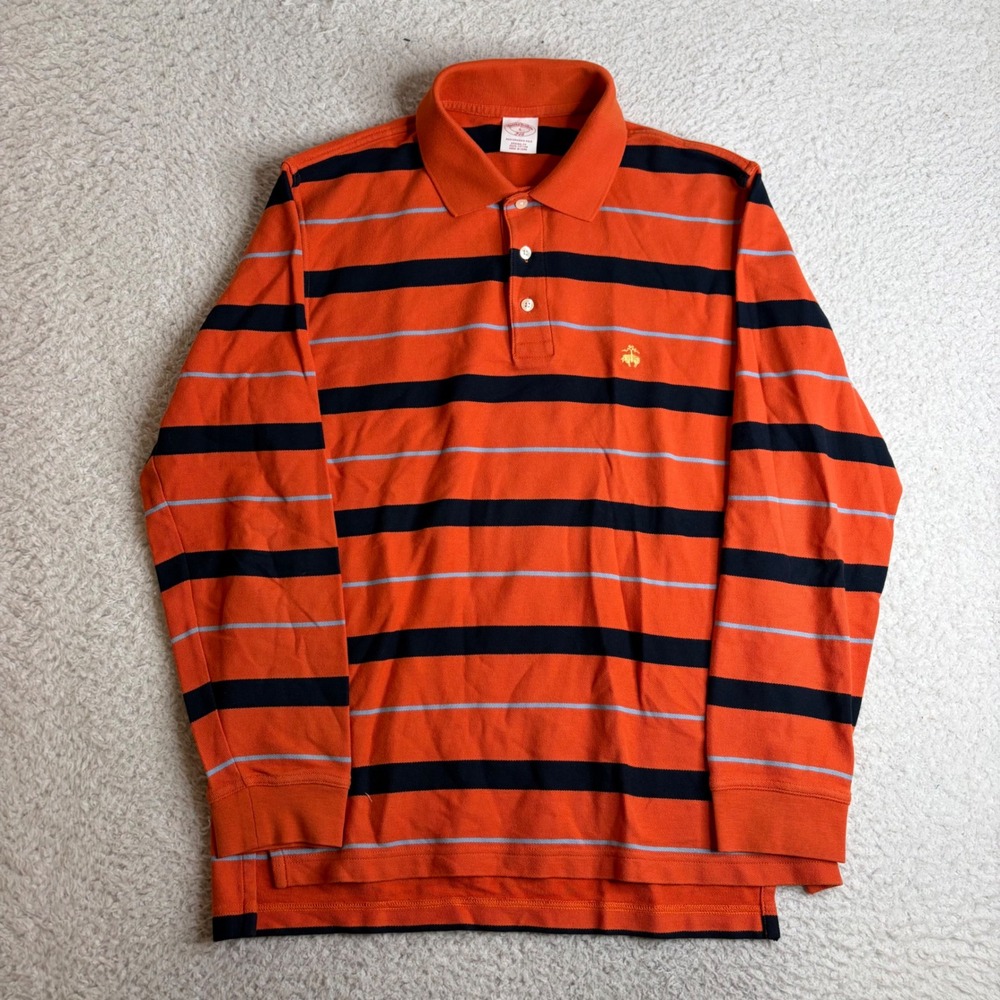 Brooks Brothers 346 Mens Small Performance Polo Long Sleeve Orange Navy Rugby